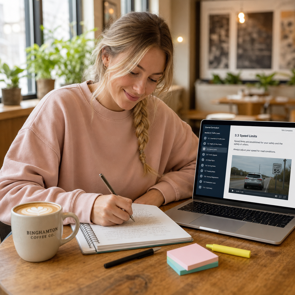 Student taking the NY 5 hour pre-licensing course online in Binghamton, New York