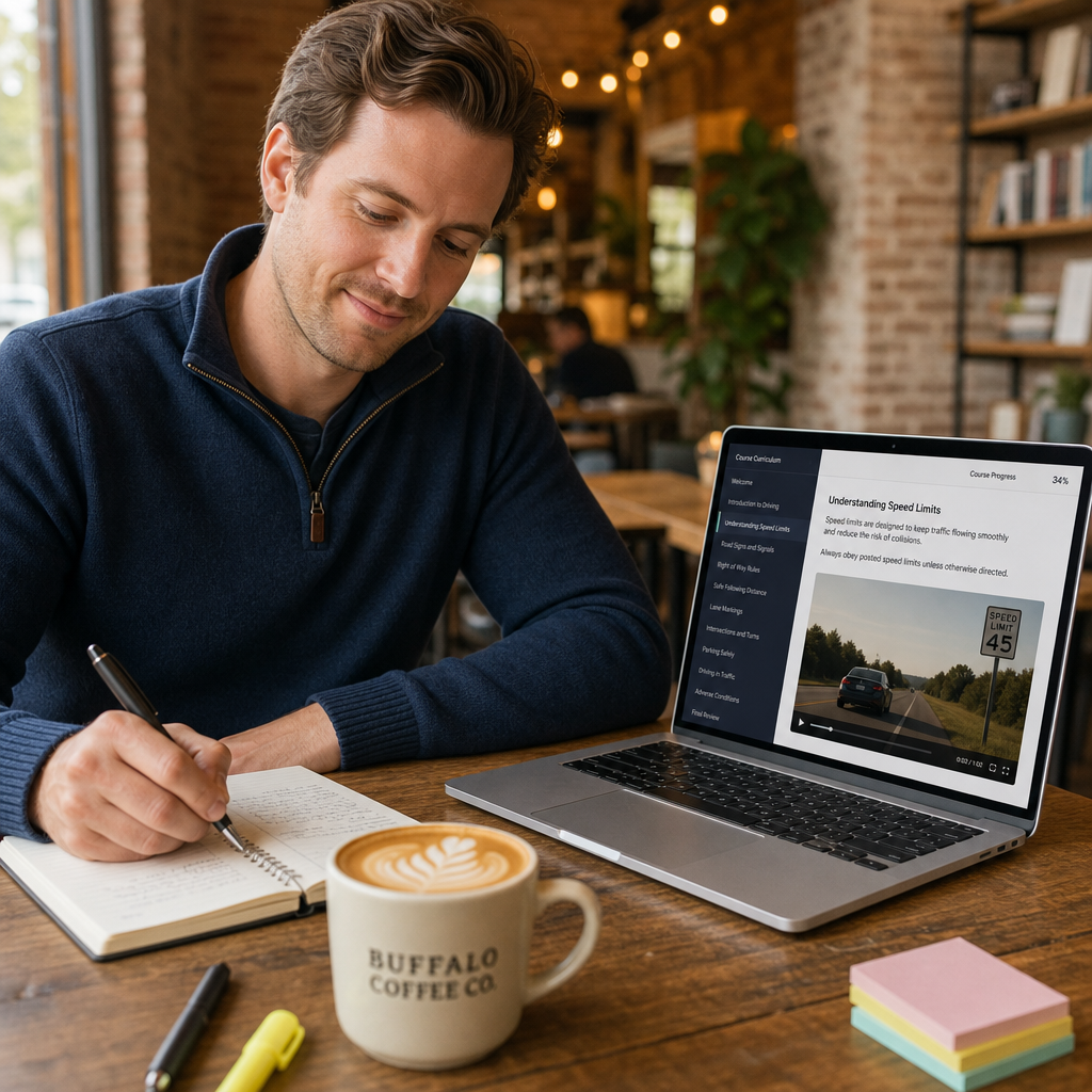 Student taking the NY 5 hour pre-licensing course online in Buffalo, New York