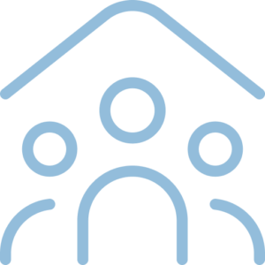 Family gathered in front of a home, representing area households in Troy, New York, gaining