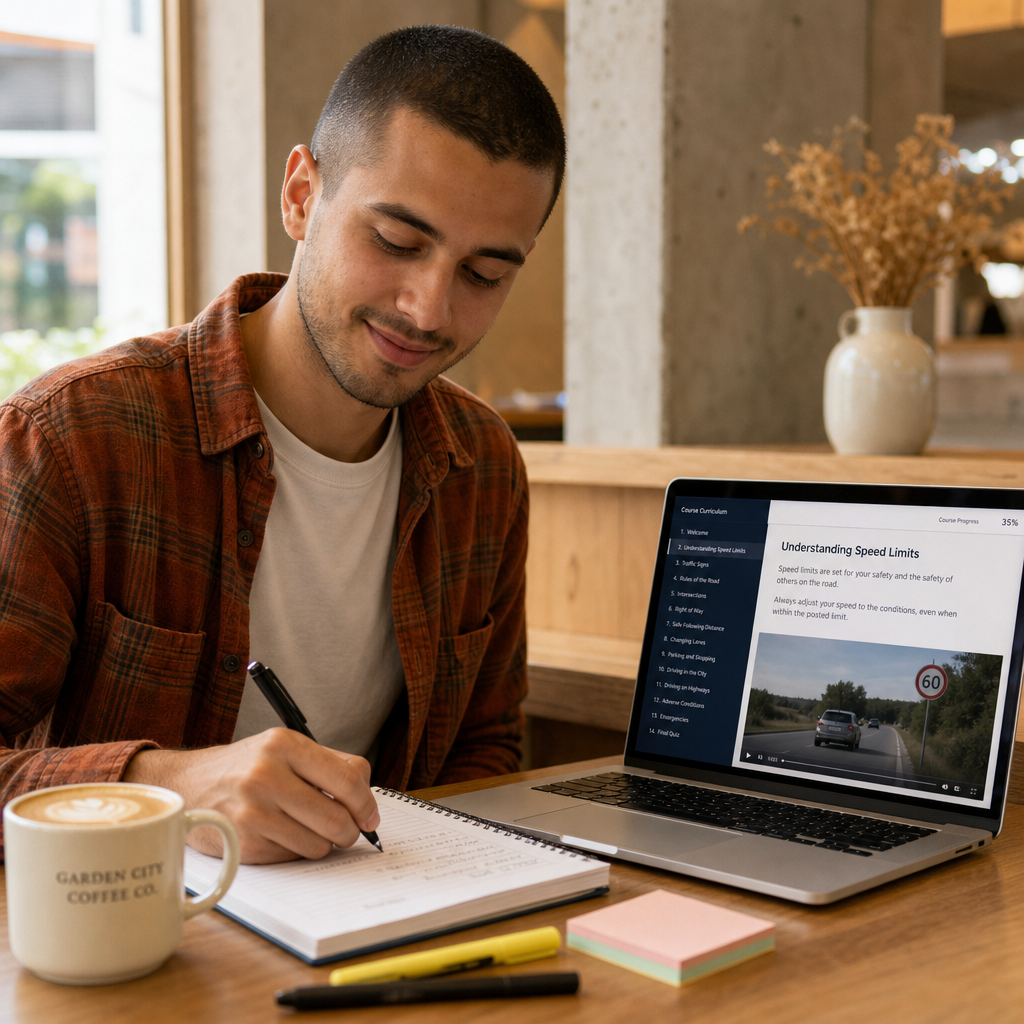 Student taking the NY 5 hour pre-licensing course online in Garden City, New York