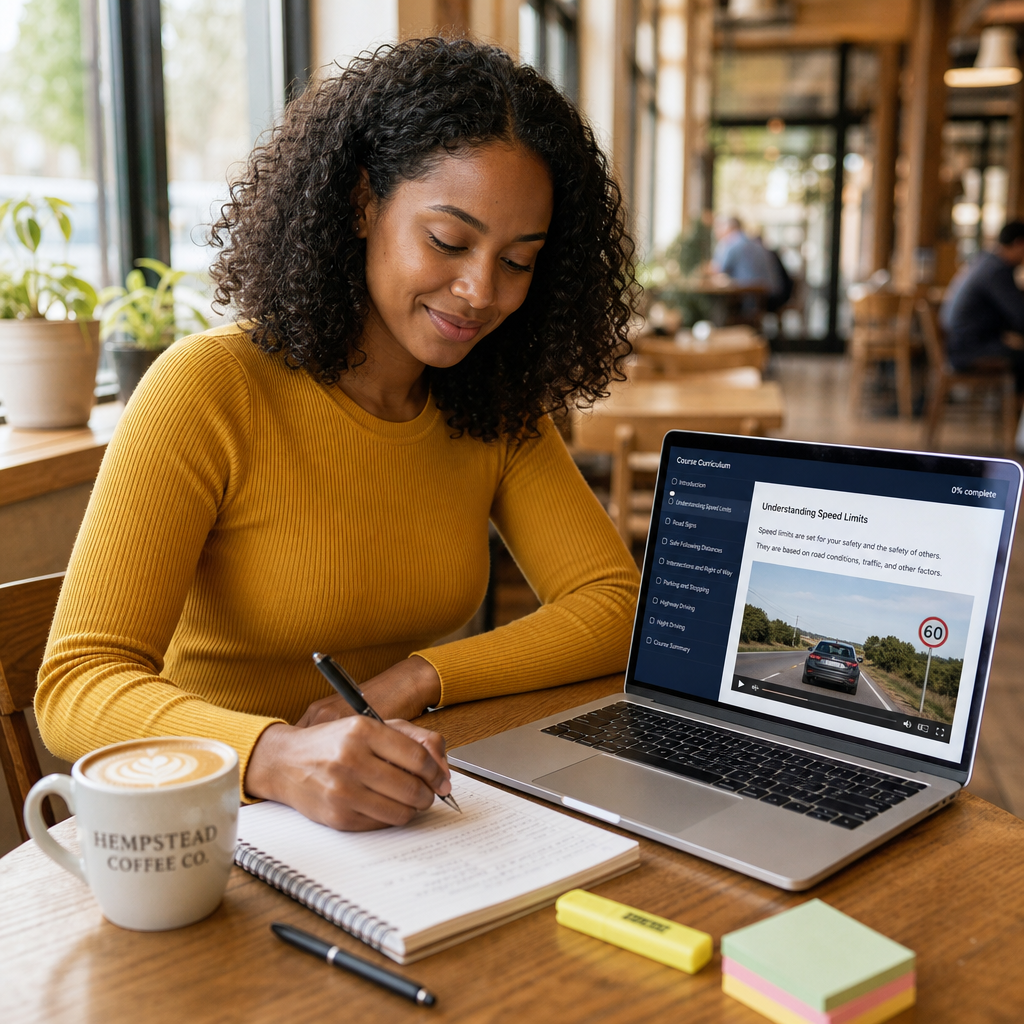 Student taking the NY 5 hour pre-licensing course online in Hempstead, New York