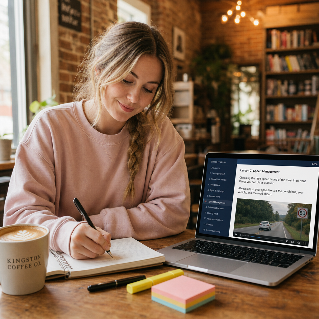 Student taking the NY 5 hour pre-licensing course online in Kingston, New York