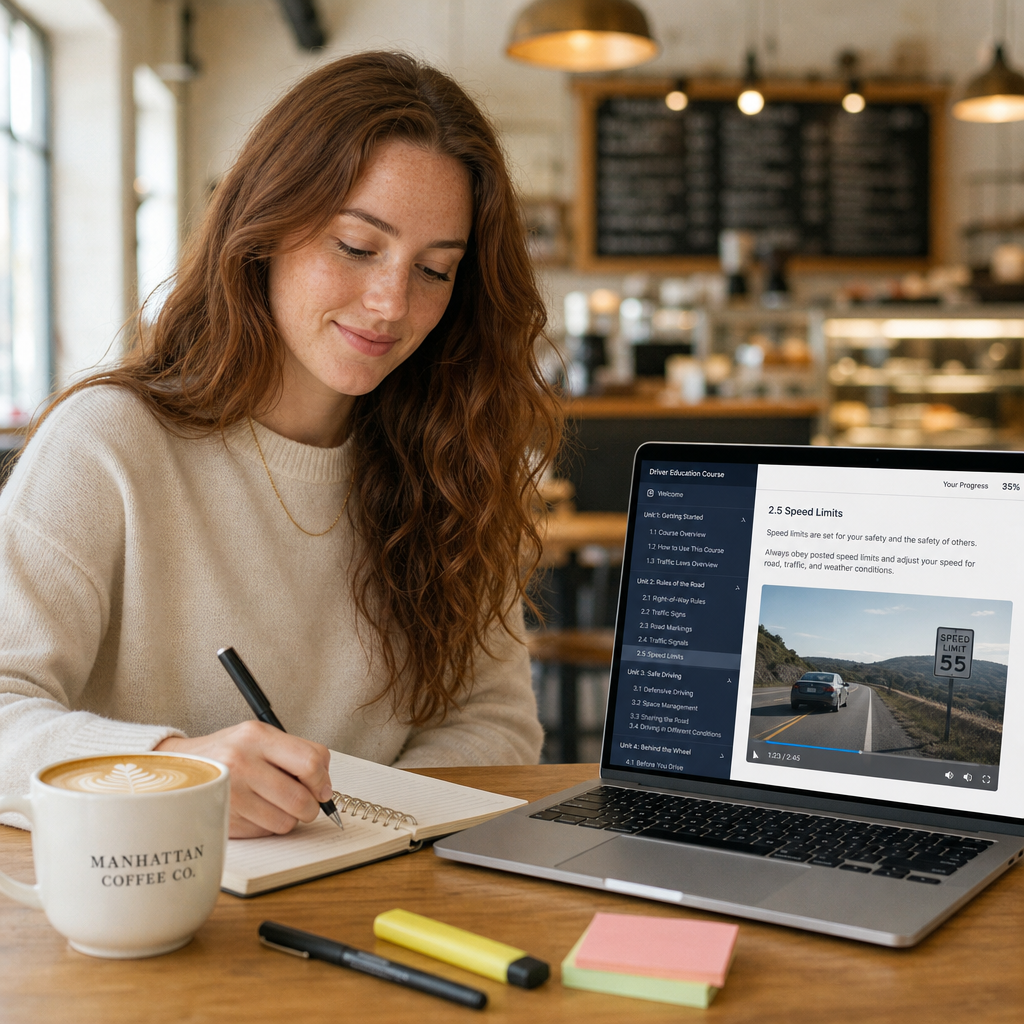 Student taking the NY 5 hour pre-licensing course online in Manhattan, New York