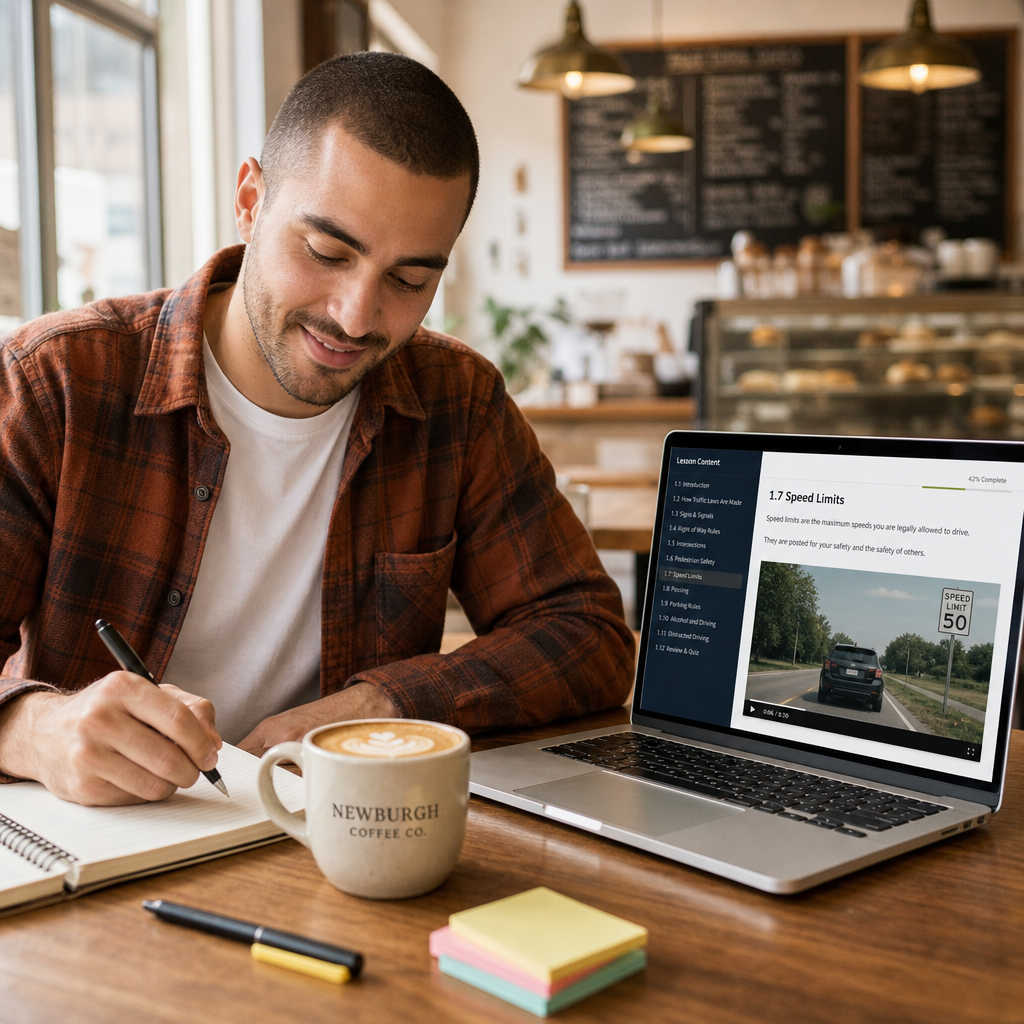 Student taking the NY 5 hour pre-licensing course online in Newburgh, New York