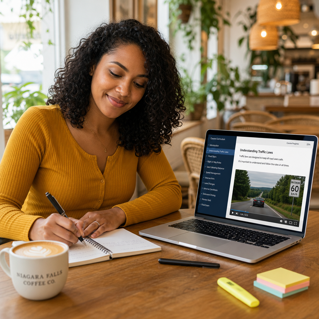 Student taking the NY 5 hour pre-licensing course online in Niagara Falls, New York