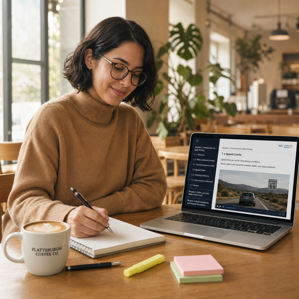 Student taking the NY 5 hour pre-licensing course online in Plattsburgh, New York