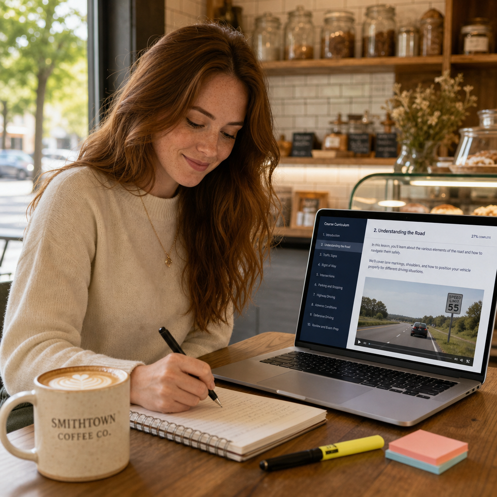 Student taking the NY 5 hour pre-licensing course online in Smithtown, New York