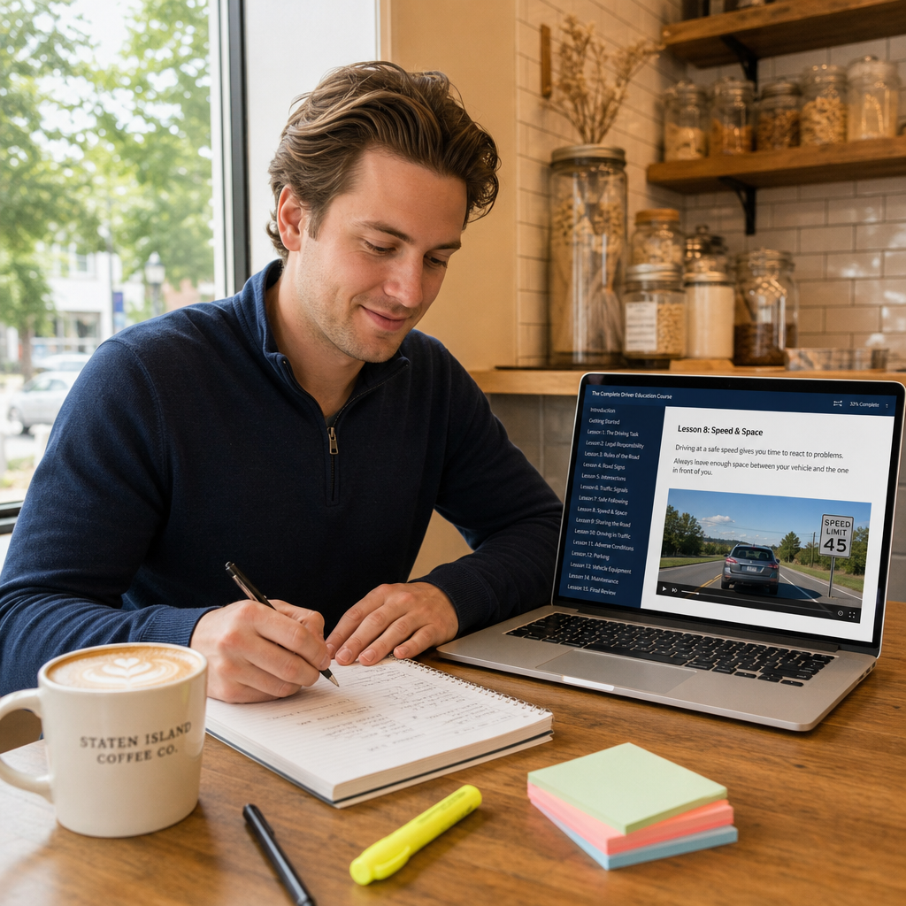Student taking the NY 5 hour pre-licensing course online in Staten Island, New York