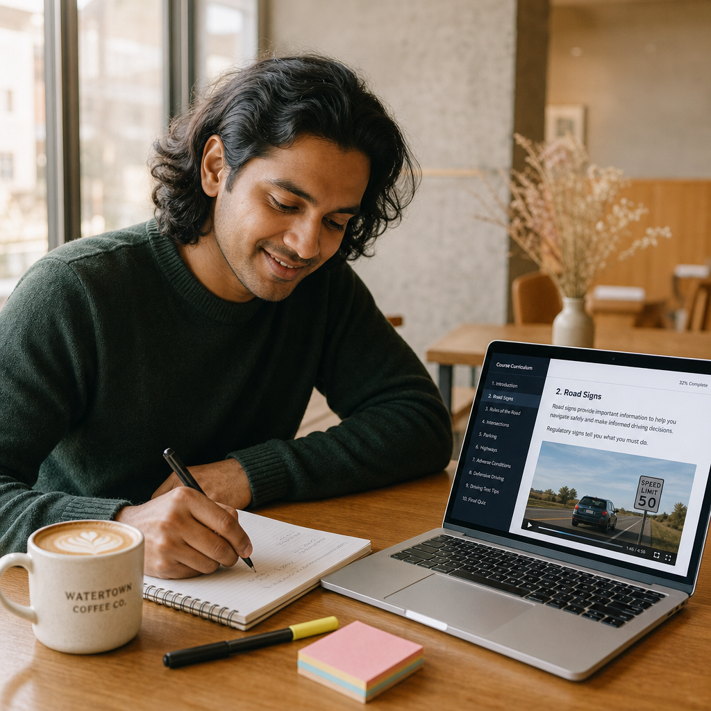 Student taking the NY 5 hour pre-licensing course online in Watertown, New York