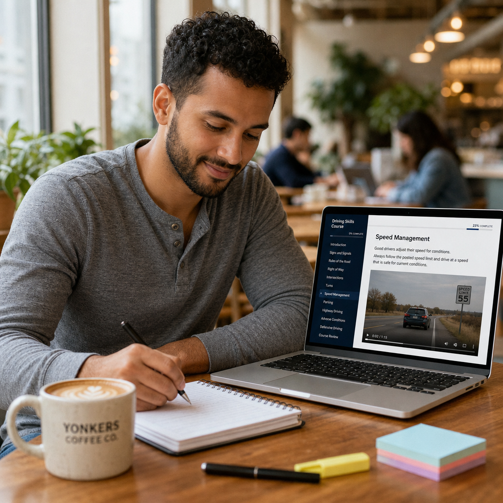 Student taking the NY 5 hour pre-licensing course online in Yonkers, New York